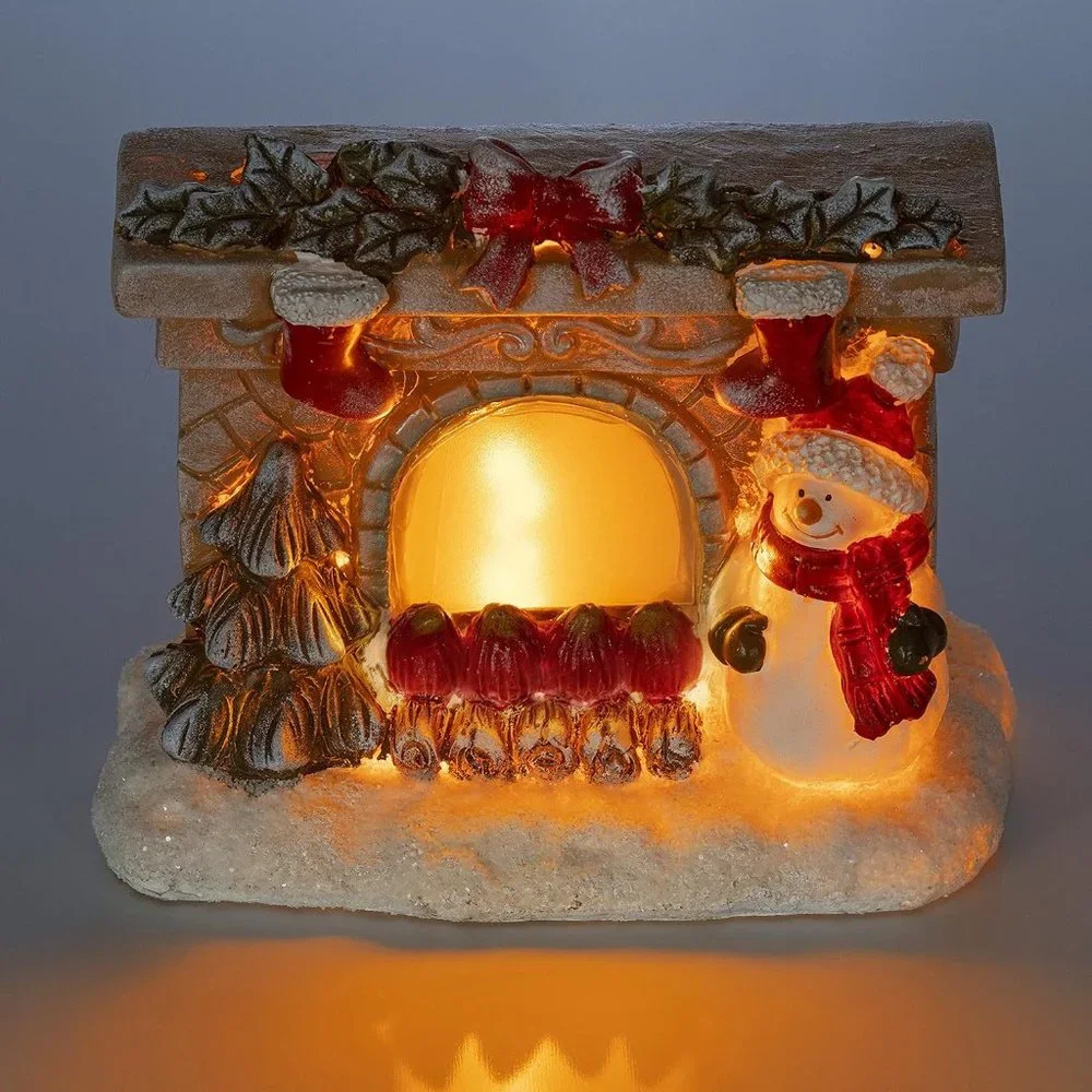 Polyester Resin Snowman Battery Powered Fireplace VP Home Christmas